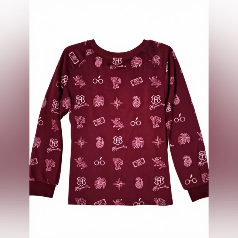 Harry Potter Burgundy Pajama Shirt – Magical Symbols Print, Soft & Cozy (L) - Picture 4 of 9